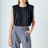 Shirred Shoulder Cropped Top