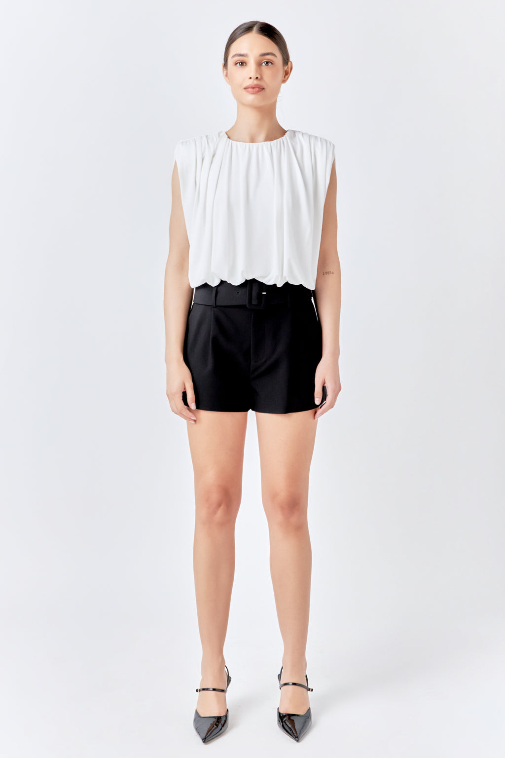Shirred Shoulder Cropped Top