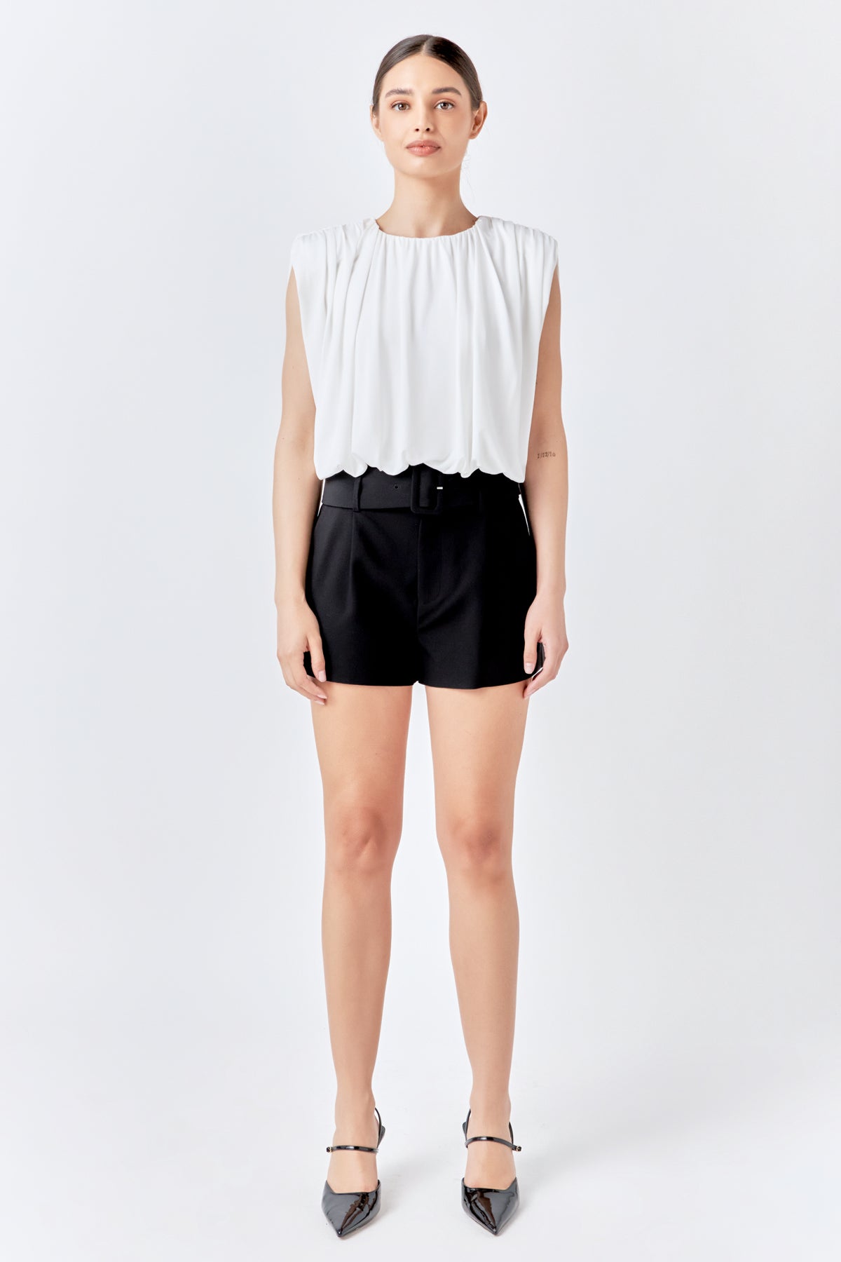 Shirred Shoulder Cropped Top