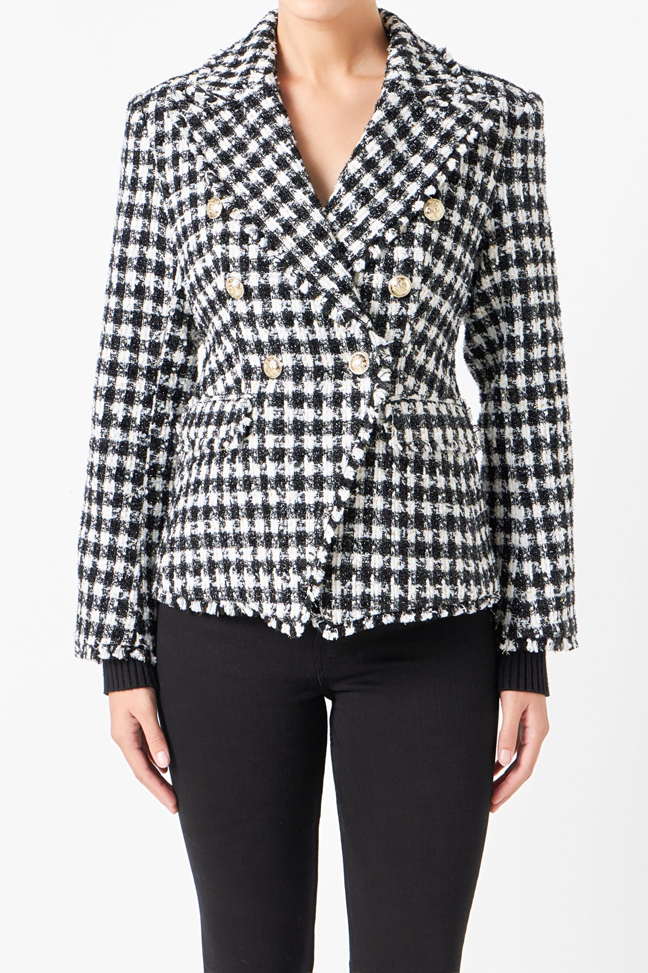 Tweed check outlet blazer womens