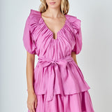 Puff Sleeve Layered Mini Dress