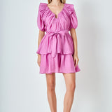 Puff Sleeve Layered Mini Dress