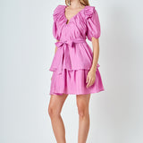 Puff Sleeve Layered Mini Dress