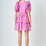 Puff Sleeve Layered Mini Dress