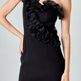 Asymmetrical Ruffle Stretch Mini Dress