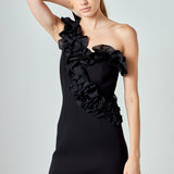 Asymmetrical Ruffle Stretch Mini Dress