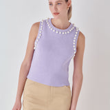 Pearl Detail Knit Tank Top