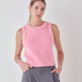 Pearl Detail Knit Tank Top