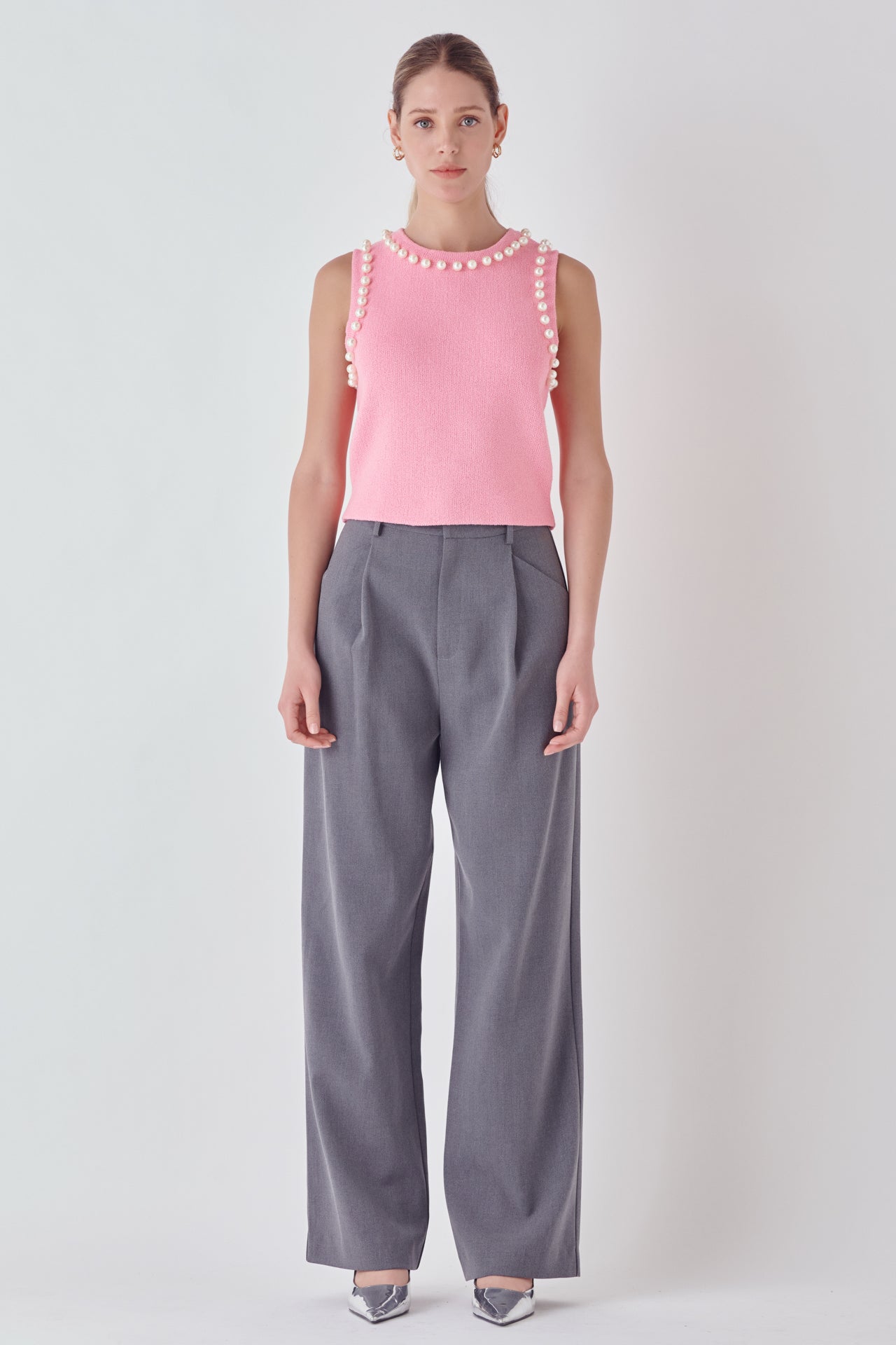 Pearl Detail Knit Tank Top