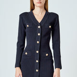 V-neck Long Sleeve Knit Mini Dress
