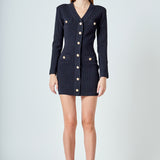 V-neck Long Sleeve Knit Mini Dress
