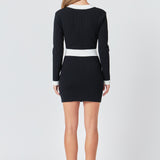 Contrast detail V-neck Knit Mini Dress