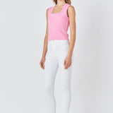 Pearl Trim Knit Tank Top