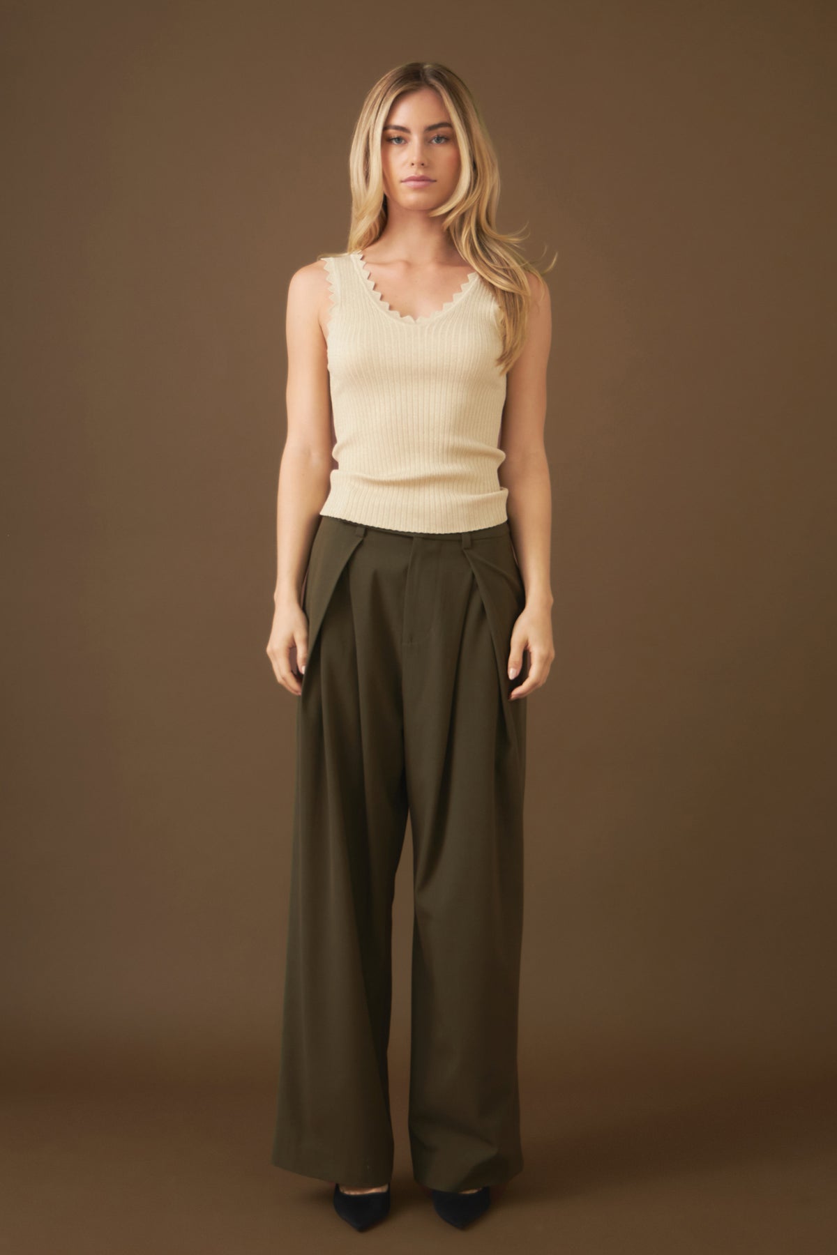 Front Pleat Wide Trousers