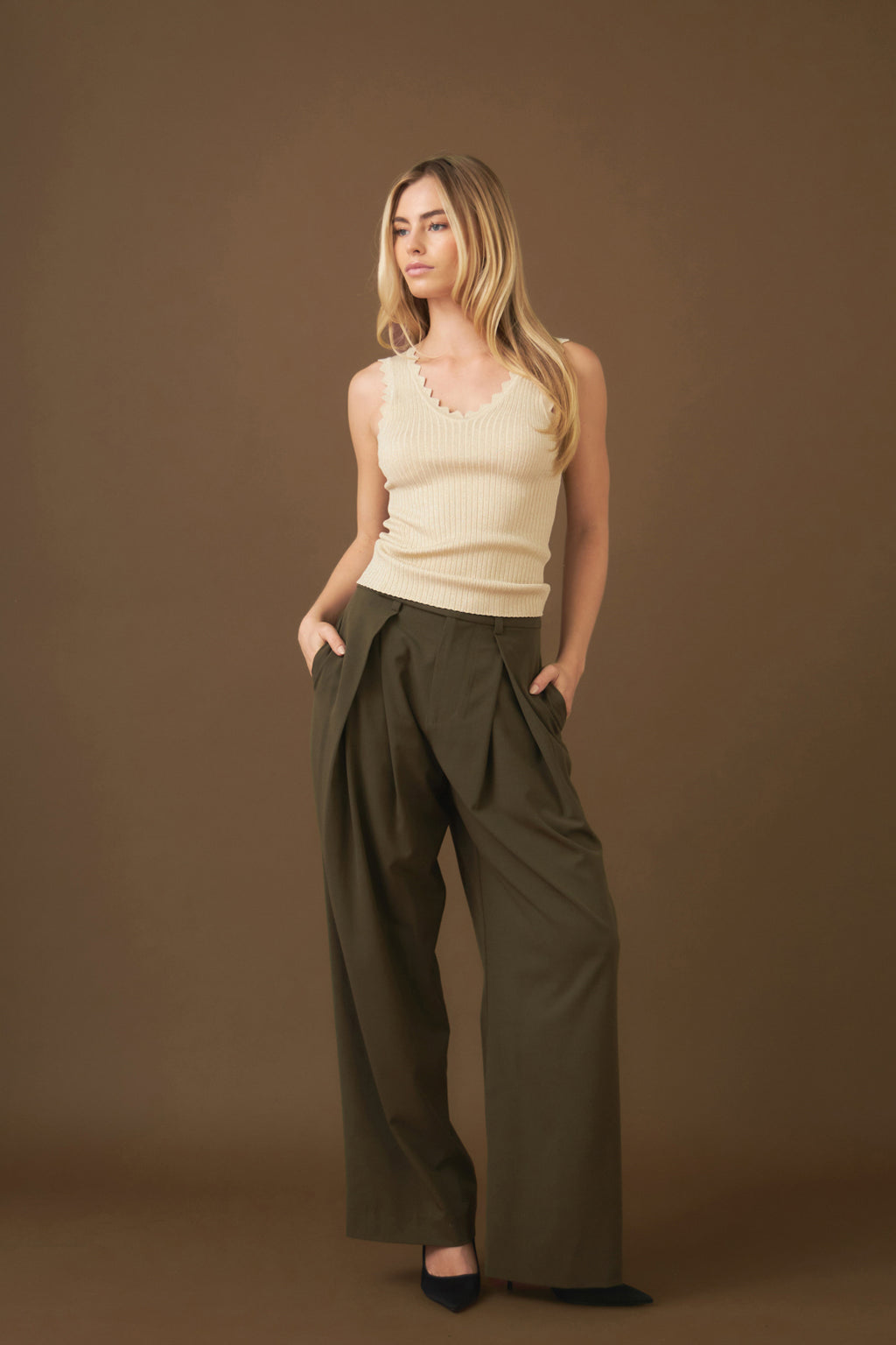 Front Pleat Wide Trousers