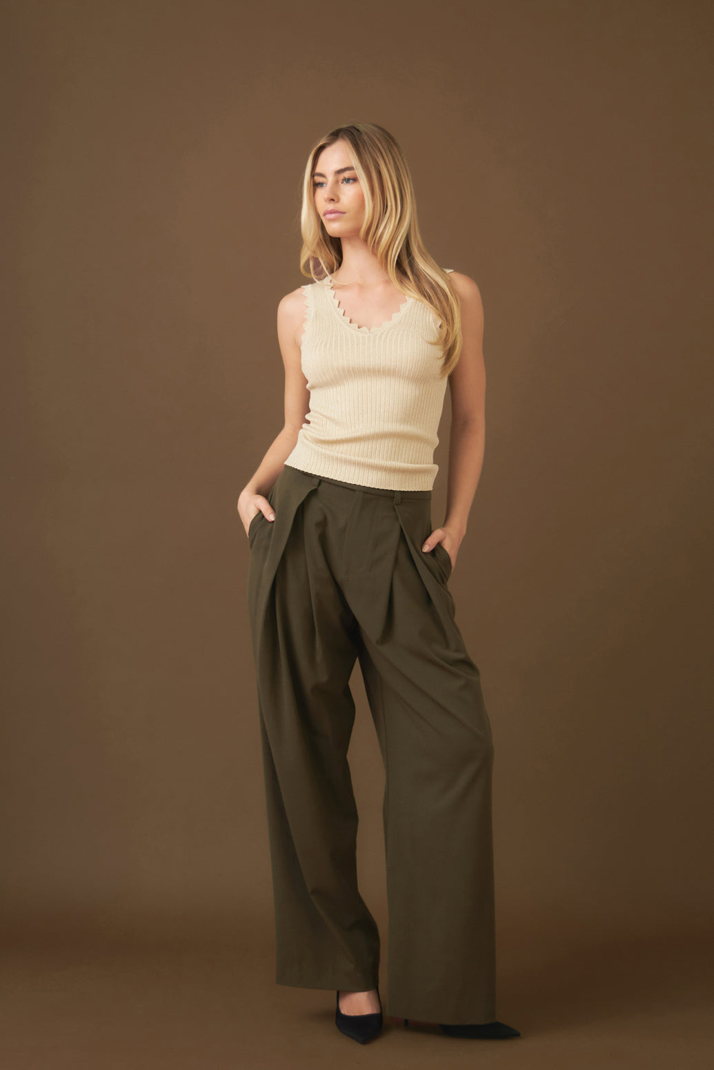 Front Pleat Wide Trousers