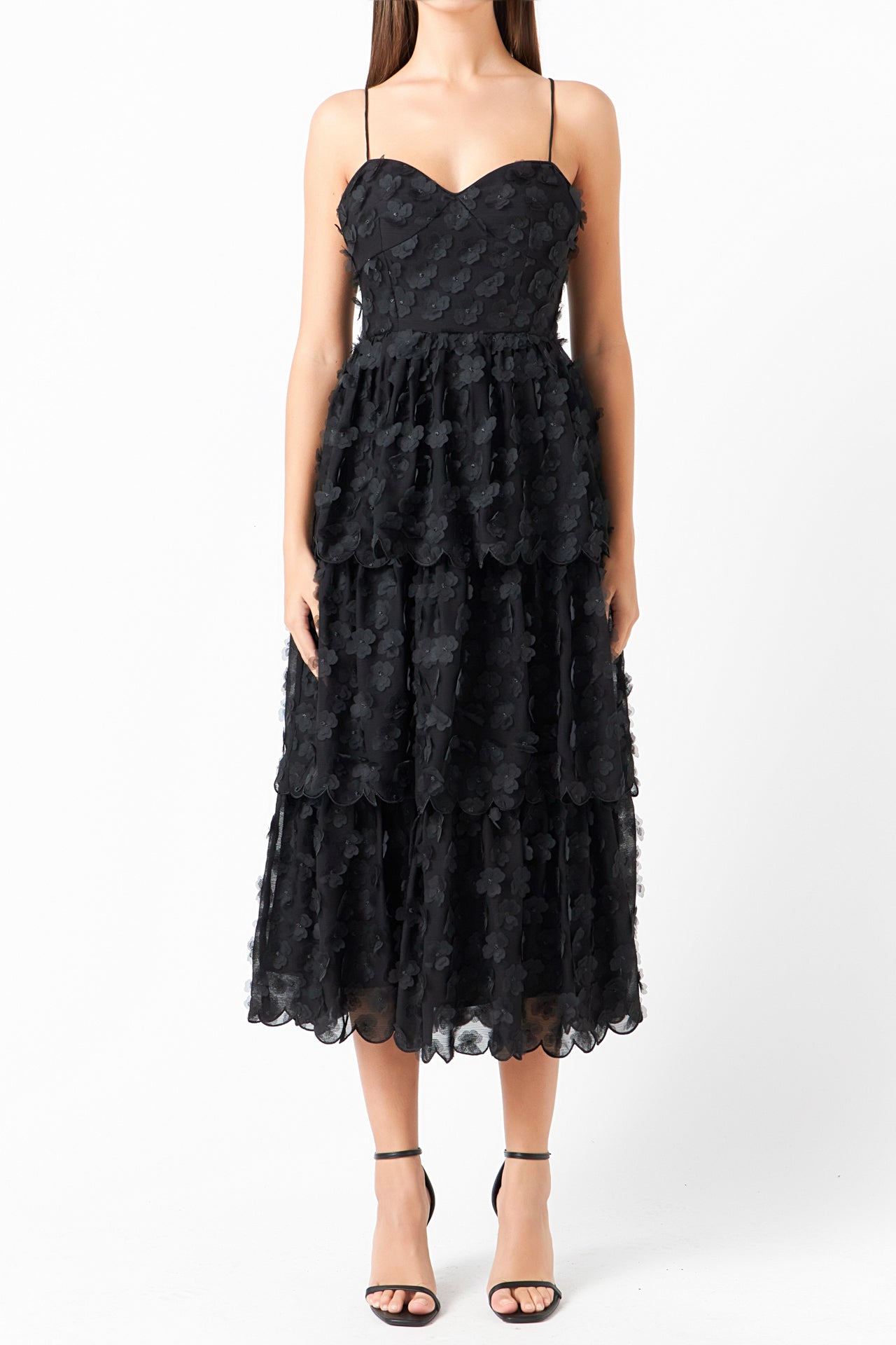 Endless Rose - Floral Tiered Midi Dress Black / S Endless Rose - Floral Tiered Midi Dress Black / S