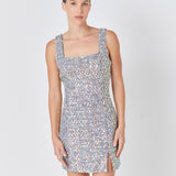 Slit Detail Tweed Mini Dress