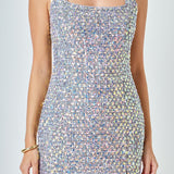 Slit Detail Tweed Mini Dress