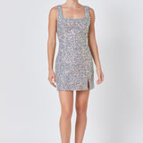 Slit Detail Tweed Mini Dress