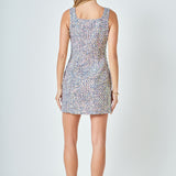Slit Detail Tweed Mini Dress