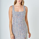 Slit Detail Tweed Mini Dress