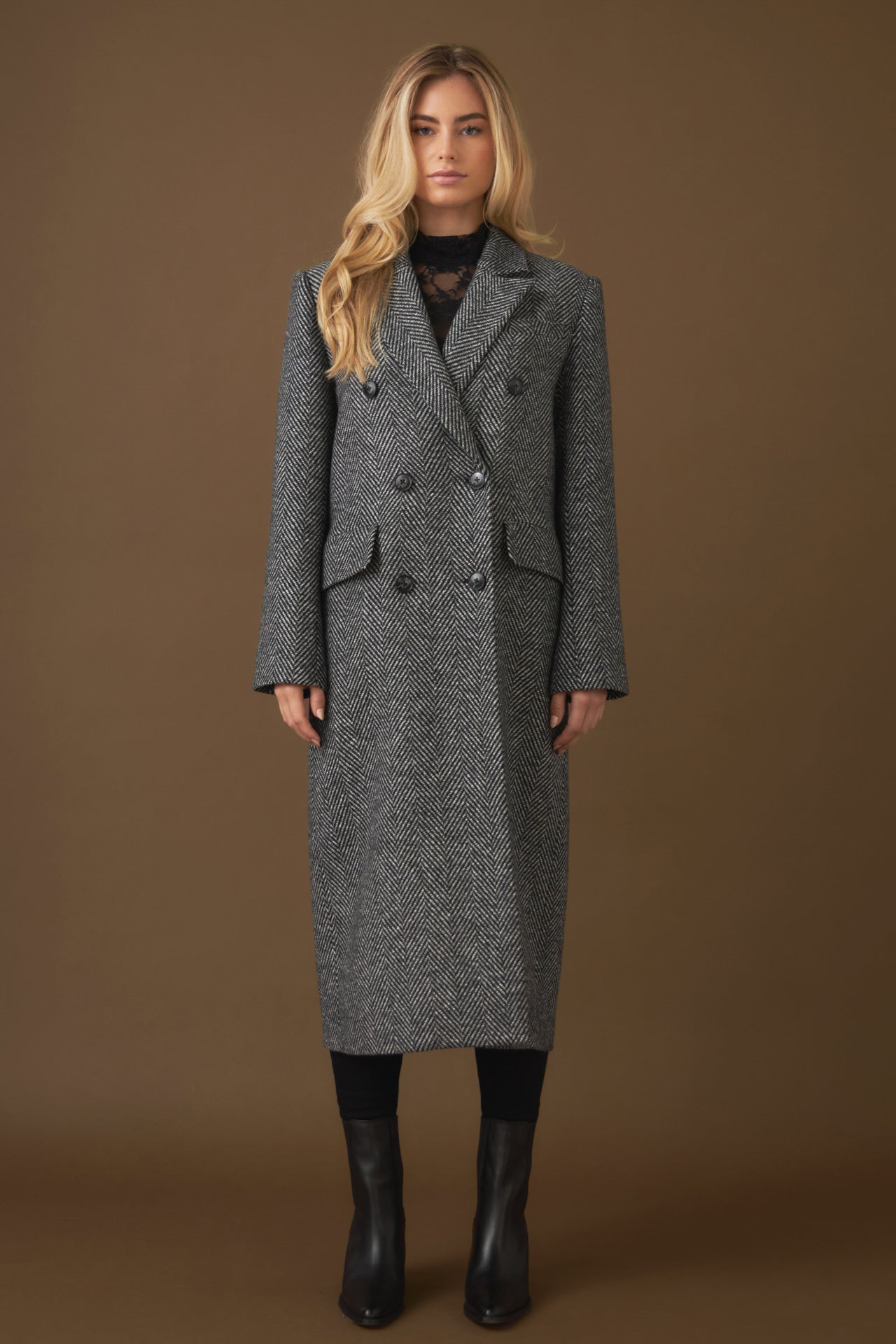 Endless Rose - Herringbone Double Breasted Coat - Coats in Women's Clothing available at endlessrose.com