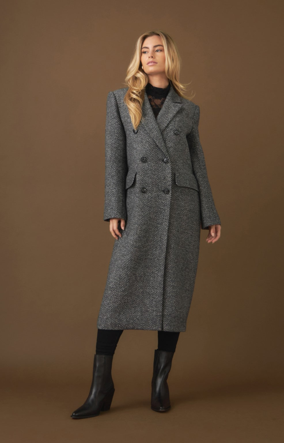Herringbone Double Breasted Coat – Endless Rose - Main Image