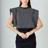 Stripe Drop Shoulder Cropped Top