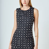 Premium Floral Embellishment Tweed Mini Dress
