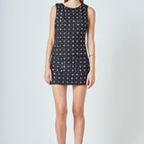 Premium Floral Embellishment Tweed Mini Dress