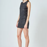 Premium Floral Embellishment Tweed Mini Dress