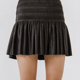 Smocked Pleated Faux Leather Skirt