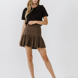 Smocked Pleated Faux Leather Skirt