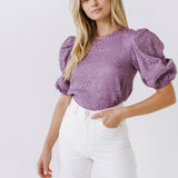 Texture Fabric Puff Sleeve Top