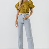 Jacquard Puff Sleeve Top