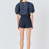Floral Jacquard Puff Sleeve Top