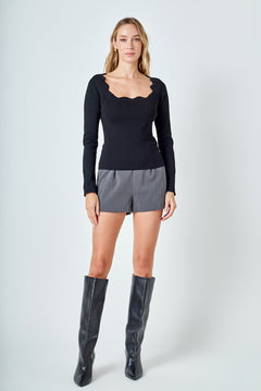 Scallop Detail Long Sleeve Sweater