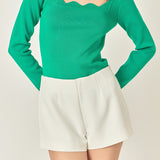 Scallop Detail Long Sleeve Sweater