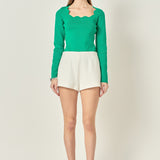 Scallop Detail Long Sleeve Sweater