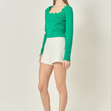 Scallop Detail Long Sleeve Sweater