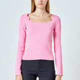 Scallop Detail Long Sleeve Sweater