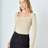 Scallop Detail Long Sleeve Sweater