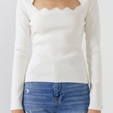 Scallop Detail Long Sleeve Sweater