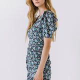 Floral V-neck Shirring Dress