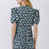 Floral V-neck Shirring Dress