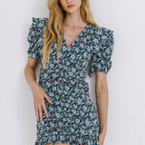 Floral V-neck Shirring Dress