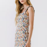 Multi Floral Mini Dress with Ruffled Straps