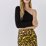 Animal Print Slit Detail Mini Skirt