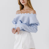 Scallop Detail Off The Shoulder Sweater
